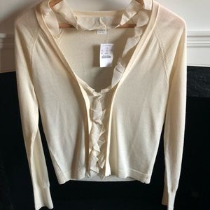 J Crew cardigan with tissue ruffle. NWT
